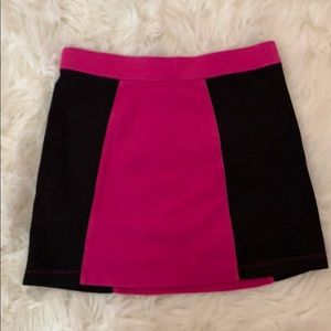 Pink and black color block mini skirt